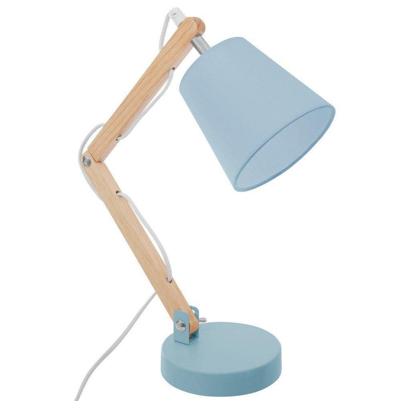 Lampa stojąca na stół z drewna i metalu, oświetlenie z abażurem na szafkę nocną do sypialni
