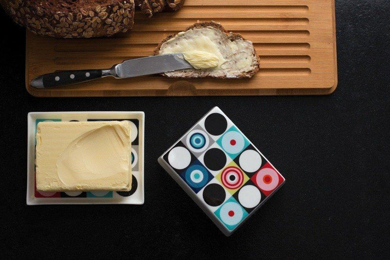 Maselniczka porcelanowa, praktyczna tacka na masło z kolorową pokrywką
