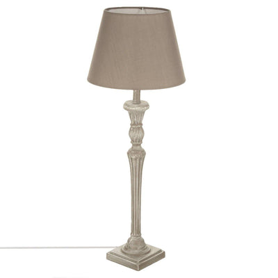 Lampa z abażurem brązowa, drewniana, do sypialni lub do salonu.