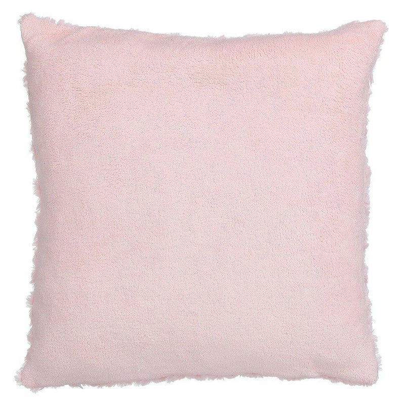 Poduszka dekoracyjna futrzana w kolorze różu, włochata ozdoba do salonu.