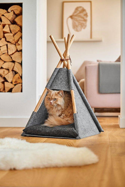  Namiot dla kota Tipi, filcowy, legowisko 44x42x45/65 cm, kolor szary, ZELLER