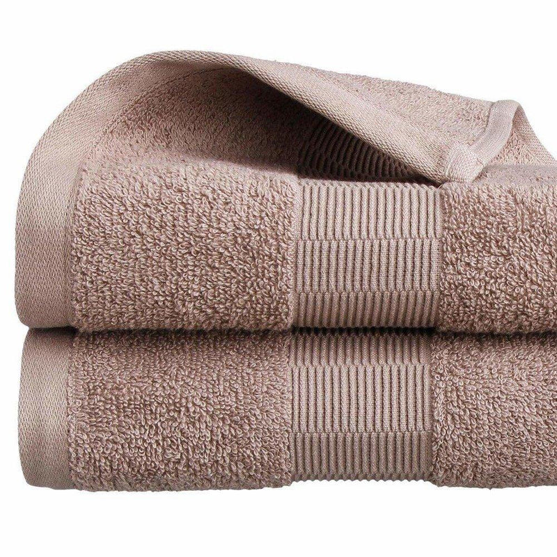 Ręcznik łazienkowy bawełniany w kolorze taupe z bordiurą, praktyczne tekstylia do łazienki