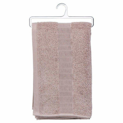 Ręcznik łazienkowy bawełniany w kolorze taupe z bordiurą, praktyczne tekstylia do łazienki