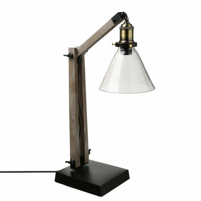 Lampa stołowa z regulowanym szklanym kloszem, 59 cm, drewniana