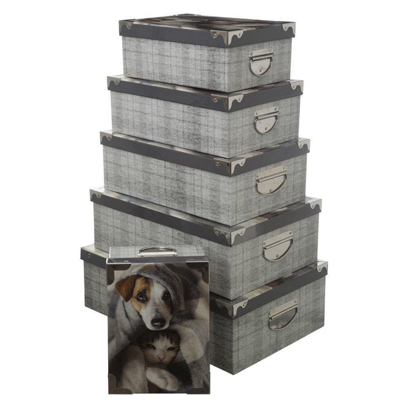 Komplet pudełek kartonowych z motywem psa, 5 rozmiarów, kolor szary