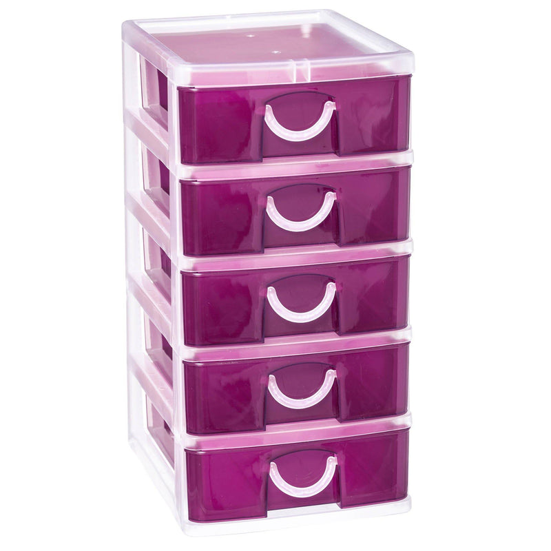 Organizer na drobiazgi z 5 szufladkami, 13 x 16 x 26 cm, kolor różowy