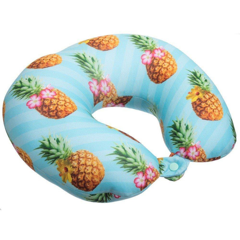 Kolorowa poduszka podróżna pod głowę z maską na oczy, dla dziecka, motyw ananasa