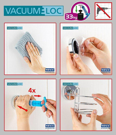 Zestaw akcesoriów łazienkowych QUADRO, pojemnik na szczoteczkę do zębów, dozownik na mydło, uchwyt na suszarkę, Vacuum-Loc, WENKO