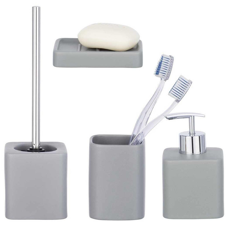 Zestaw akcesoriów łazienkowych HEXA dozownik na mydło, mydelniczka, pojemnik na szczoteczki do zębów, szczotka toaletowa, WENKO