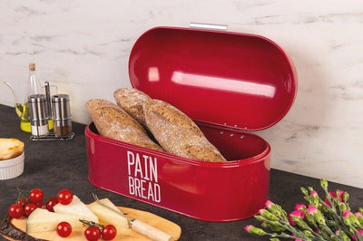 Metalowy chlebak z zamknięciem, nowoczesny pojemnik na chleb z pokrywą
