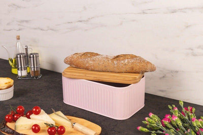 Chlebak z deską do krojenia, pojemnik na chleb 2w1, kolor różowy