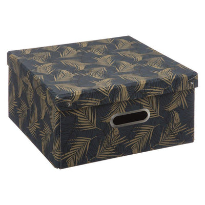 Pojemnik tekturowy z pokrywką, pudełko do przechowywania, 31 x 31 cm,  kolor czarny z motywem palm