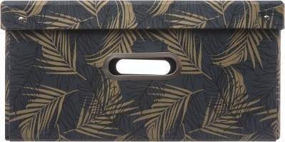 Pojemnik tekturowy z pokrywką, pudełko do przechowywania, 31 x 31 cm,  kolor czarny z motywem palm