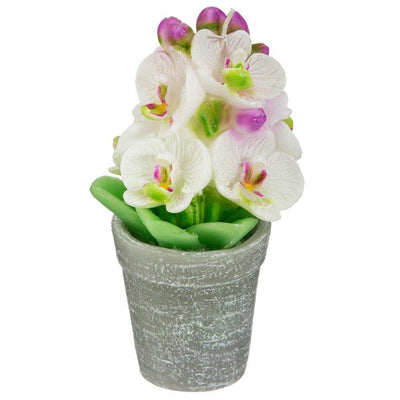Świeca dekoracyjna Orchidea w donicy, 14 cm, kolor biały