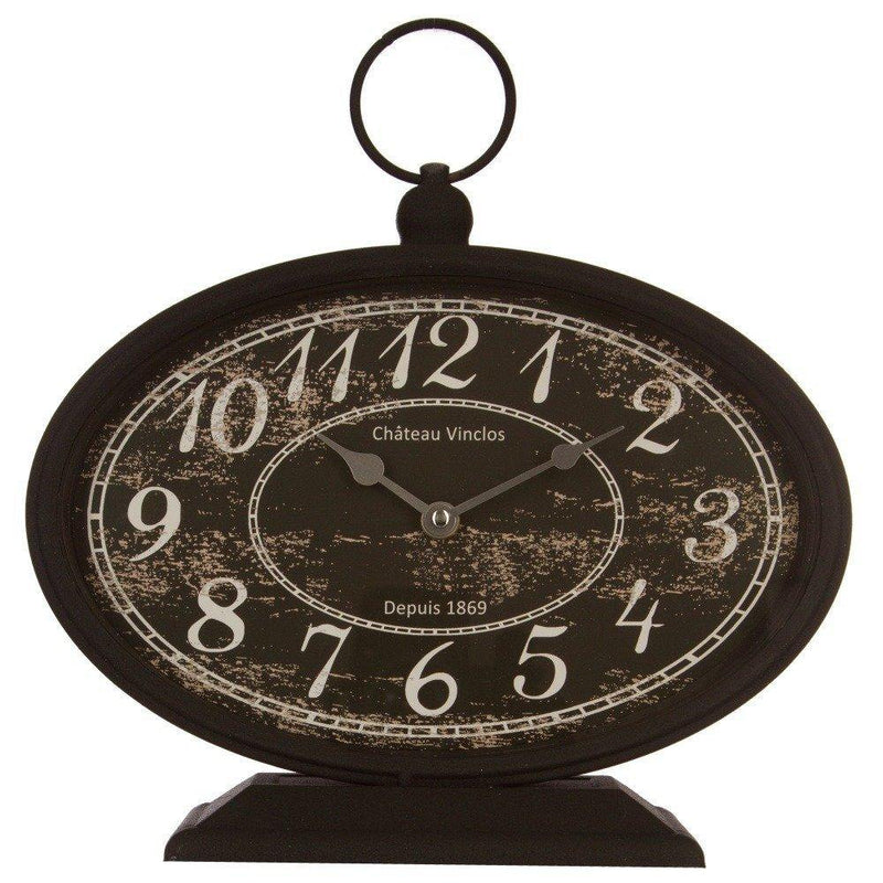 Metalowy zegar stojący w stylu vintage z uchwytem, 30 x 30 cm, brązowy