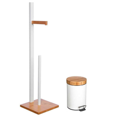 Zestaw łazienkowy, kosz na śmieci z bambusową pokrywą + stojak na papier toaletowy z uchwytem 2w1, bambus, 5five Simply Smart