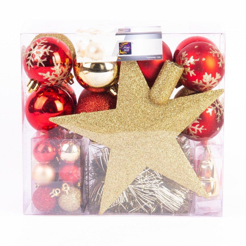 Komplet bombek na choinkę + gwiazda, 44 sztuk w komplecie