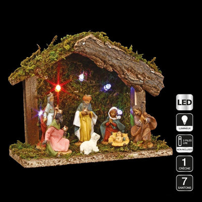 Szopka świąteczna z oświetleniem LED, 7 elementów