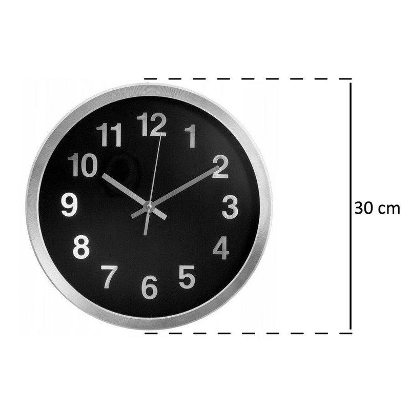 Zegar ścienny do biura, aluminiowy, kolor czarny, Ø 30 cm