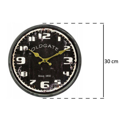 Zegar ścienny stylizowany na stary, Ø 30 cm, czarny przecierany