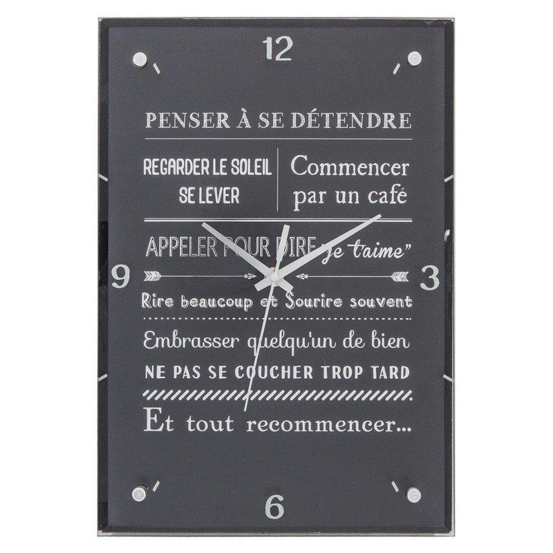 Zegar ścienny prostokątny 25 x 36 cm, szklany w kolorze czarnym