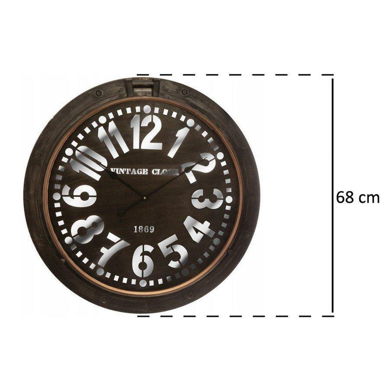 Zegar z dużymi cyframi na ścianę, Ø 68 cm, brązowy
