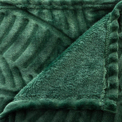 Koc na łóżko, kanapę, narzuta do salonu, efekt liści palmy 3D, kolor zielony, 220 x 240 cm