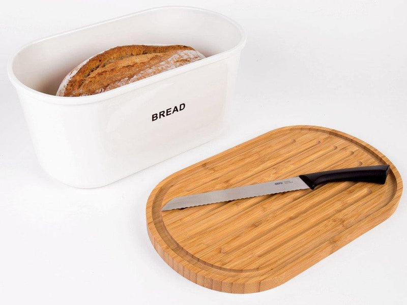 Biały chlebak BREAD z deską do krojenia, 2w1 - pojemnik na pieczywo ZELLER