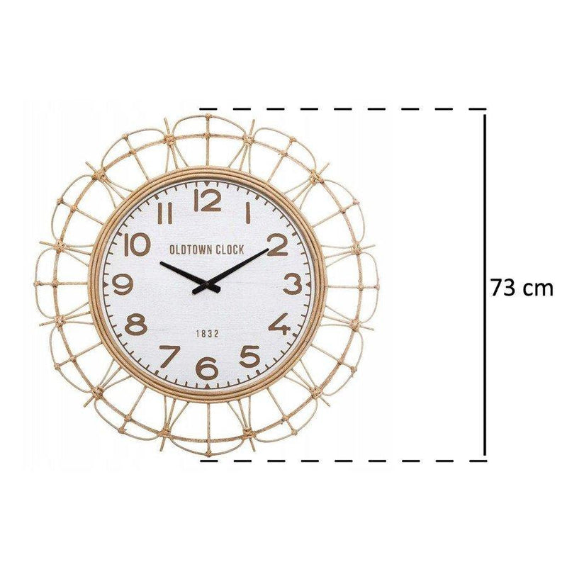 Zegar ścienny z rattanu, duży zegar na ścianę rattanowy, Ø 73 cm