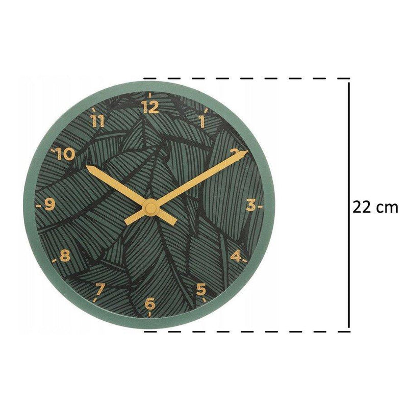 Zegar do pokoju dziecięcego, ścienny, wskazówkowy, zielony z motywem liści, Ø 22 cm