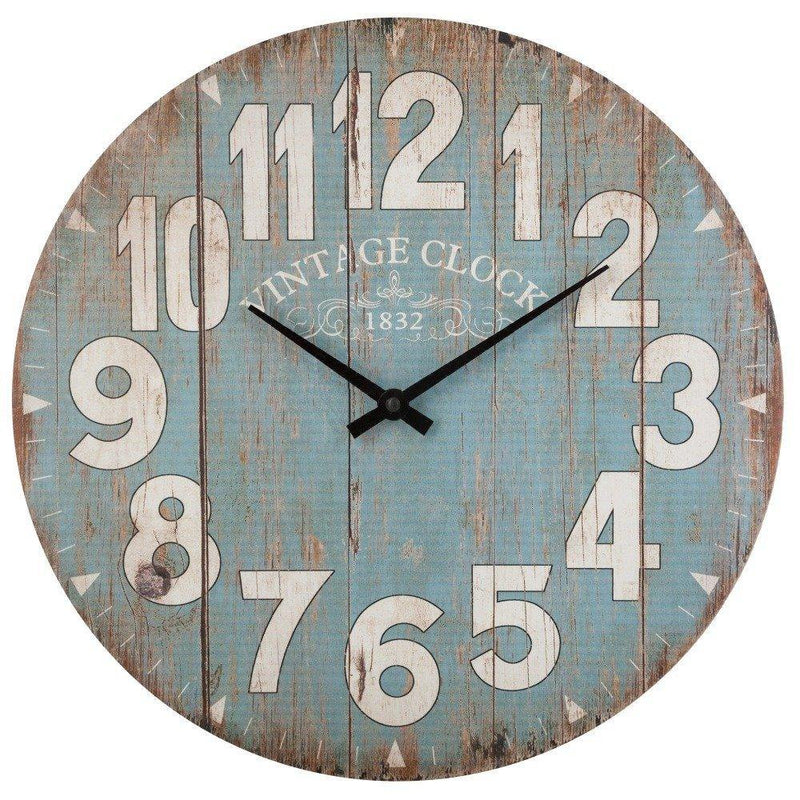 Zegar na ścianę drewniany, zegar ścienny z czytelnymi cyframi, niebieski, Ø 38 cm
