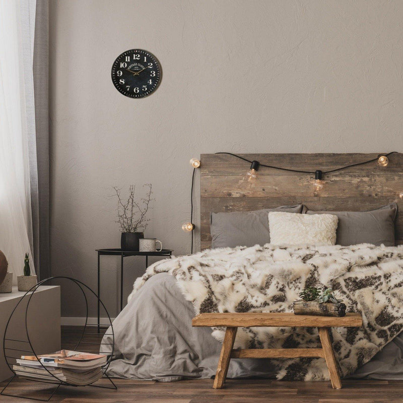 Zegar na ścianę drewniany, zegar ścienny z czytelnymi cyframi, czarny, Ø 38 cm