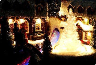 Ruchoma scenka świąteczna Boże Narodzenie: kościół, choinka, chórek