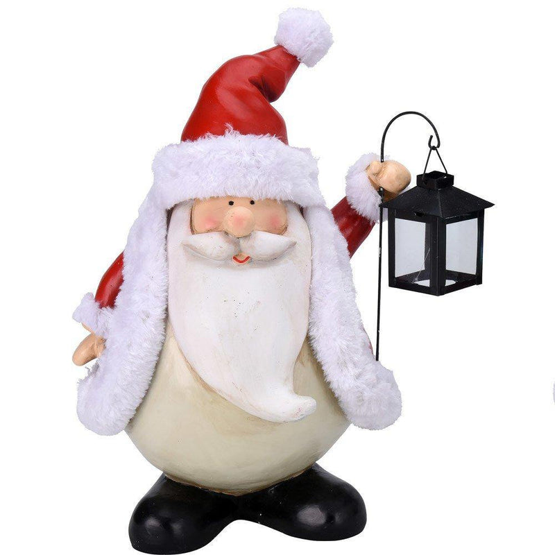Figurka Św. Mikołaja z lampionem w lewej ręce, dekoracja świąteczna, 31 cm