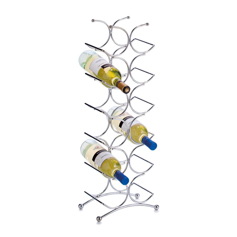 Designerski metalowy stojak w kolorze srebrnym, 12 butelek, ZELLER