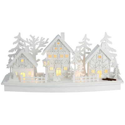 Scenka świąteczna LED, domki z oświetleniem i choinkami, dekoracja świąteczna, 45 cm