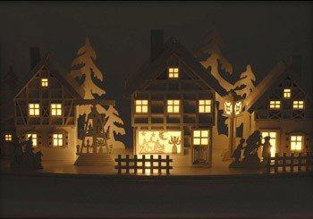 Scenka świąteczna LED, domki z oświetleniem i choinkami, dekoracja świąteczna, 45 cm