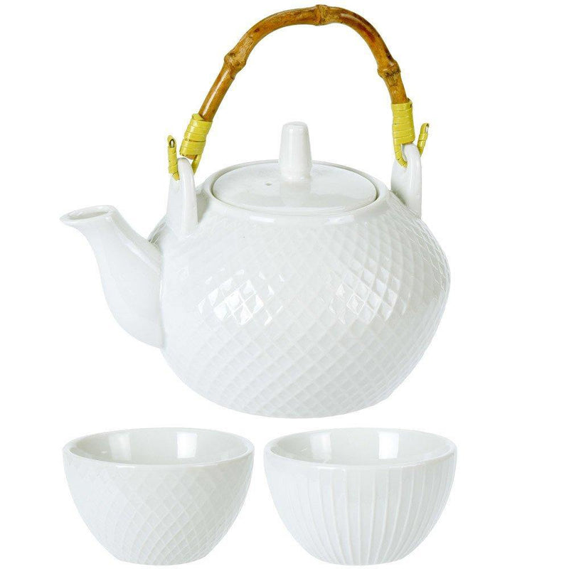 Dzbanek na herbatę z 4 filiżankami, porcelana, 5 elementów, kolor biały