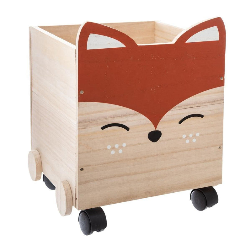 Pojemnik drewniany FOX na kółkach, mobilne pudło, 30x28x38 cm