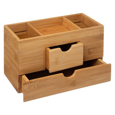 Organizer na biurko bambusowy, 2 szufladki, 24x12x14 cm