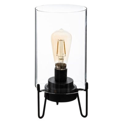 Lampa stołowa ze szklanym abażurem i żarówką, loftowa, 24 cm