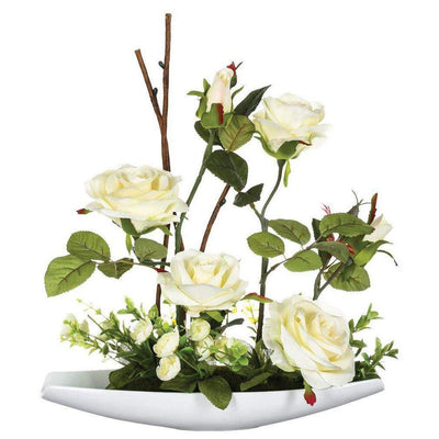 Sztuczna roślina BUKIET RÓŻ, kolor biały, 37 cm