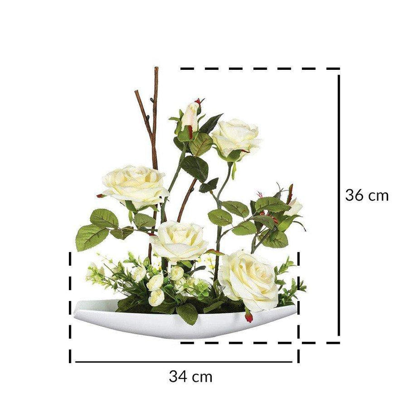 Sztuczna roślina BUKIET RÓŻ, kolor biały, 37 cm