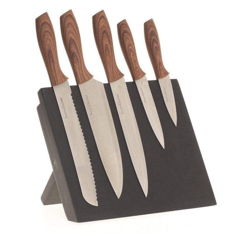 Noże kuchenne na stojaku magnetycznym, 5 sztuk