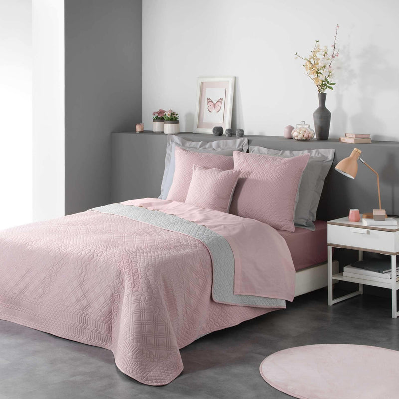 Narzuta do łóżko 220 x 240 cm różowy i szary COTTAGE
