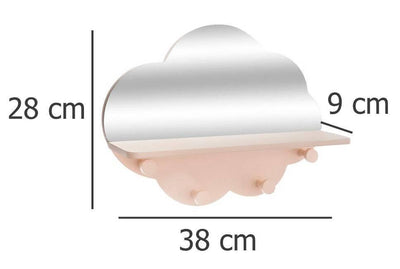 Lustro dla dzieci CHMURKA + półka i 4 haczyki, kolor różowy