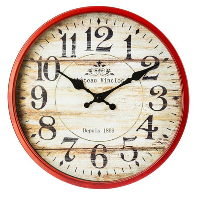 Zegar na ścianę Vintage, Ø 30 cm, wskazówkowy z czerwoną ramką