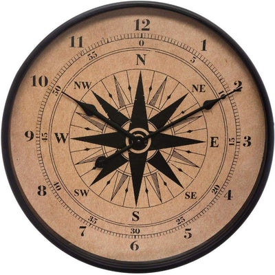 Zegar ścienny LOFT z motywem RÓŻA WIATRÓW, cichy mechanizm, Ø 38 cm