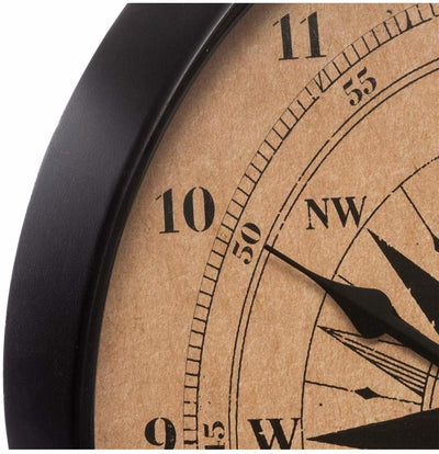Zegar ścienny LOFT z motywem RÓŻA WIATRÓW, cichy mechanizm, Ø 38 cm