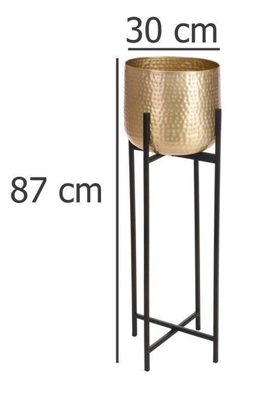 Kwietnik metalowy stojący, 84 cm, czarny ze złotą osłonką